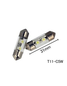 Coppia 2 Lampade Led T11 C5W Siluro 31mm Con 2 Smd 3528 Colore Bianco Freddo 6000K 12V 1W 2