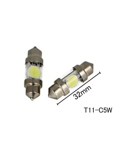 Coppia 2 Lampade Led T11 C5W Siluro 32mm Con 1 Power Led Colore Bianco Freddo 6000K 12V 1W 2