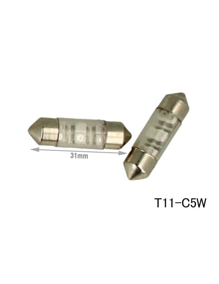 Coppia 2 Lampade Led T11 C5W Siluro 31mm Con 6 Smd 3528 Colore Blu Blue 12V 1W