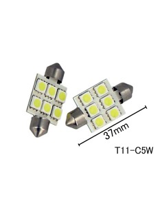 Coppia 2 Lampade Led T11 C5W Siluro 37mm Con 6 Smd 5050 Colore Bianco Freddo 6000K 12V 2W