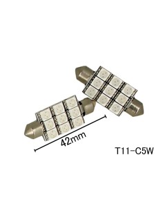 Coppia 2 Lampade Led T11 C5W Siluro 42mm Con 9 Smd 5050 Colore Green 12V 2W 2