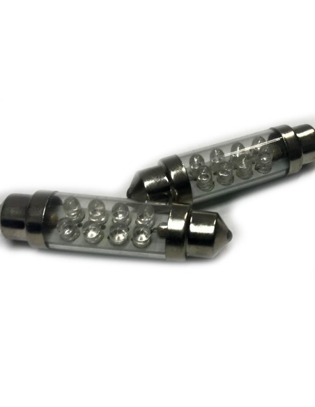 Coppia 2 Lampade Led T11 C5W Siluro 42mm Con 8 Led F3 Colore Blu Blue 12V 0,2W