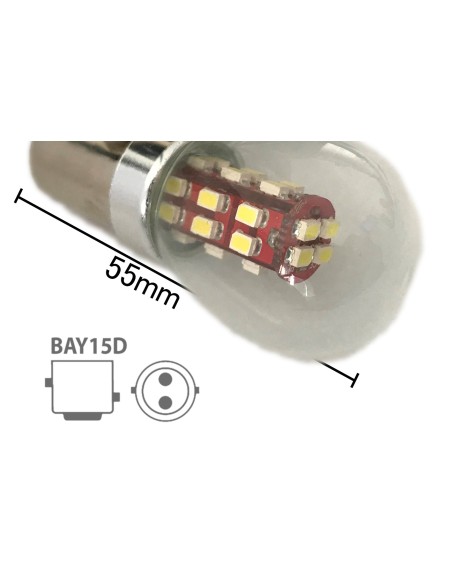 Coppia 2 Lampade Led BAY15D 1157 P21/5W Con 28 Smd 3014 Bianco Freddo 6000K 12V 2W Stessa Grandezza Originale