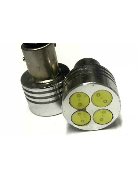 Coppia 2 Lampade Led BAY15D 1157 P21/5W Con 4 Power Led Da 1W Bianco Freddo 6000K 12V 4W