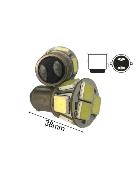 Coppia 2 Lampade Led BAY15D 1157 P21/5W Con 8 Smd 9080 Bianco Freddo 6000K 12V 4W