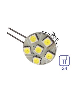 Coppia 2 Lampade Led G4 Con 6 Smd 5050 Colore Bianco Freddo 6000K 12V 1W Diametro 23mm