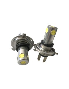 Coppia 2 Lampade Led H4 Con 5 Power Led 1W Bianco Freddo 6000K 12V 5W Per Fendinebbia