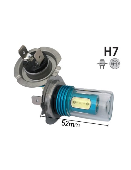 Coppia 2 Lampade Led H7 Con 1 Smd Cree 5W Frontale + 4 Power Led Da 2W Bianco Freddo 6000K 12V 13W Per Fendinebbia