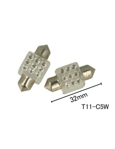 Coppia 2 Lampade Led T11 C5W Siluro 32mm Quadrato Con 9 Led F3 Colore Giallo Yellow 12V 0,2W 2