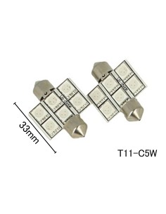 Coppia 2 Lampade Led T11 C5W Siluro 33mm Con 6 Smd 5050 Colore Verde 12V 1W