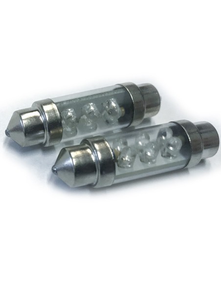 Coppia 2 Lampade Led T11 C5W Siluro 36mm Con 6 Led F3 Colore Bianco Freddo 6000K 12V 0,2W