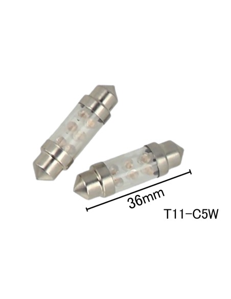Coppia 2 Lampade Led T11 C5W Siluro 36mm Con 6 Led F3 Colore Giallo Yellow 12V 0,2W