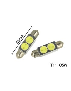 Coppia 2 Lampade Led T11 C5W Siluro 39mm Con 2 Power Led Colore Bianco Freddo 6000K 12V 2W