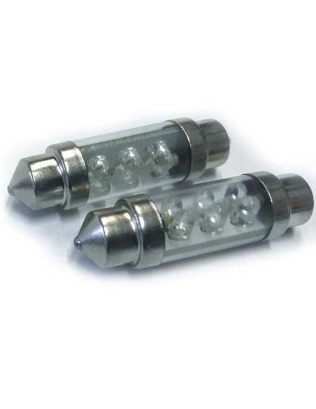 Coppia 2 Lampade Led T11 C5W Siluro 39mm Con 6 Led F3 Colore Bianco Freddo 6000K 12V 0,2W