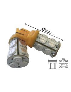 Coppia 2 Lampade Led T20 7443 W21/5W Con 13 Smd 9080 Colore Giallo Arancione 12V 6W 2