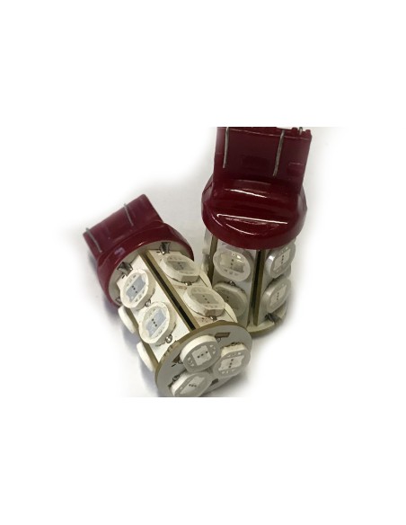 Coppia 2 Lampade Led T20 7443 W21/5W Con 13 Smd 9080 Colore Rosso 12V 6W