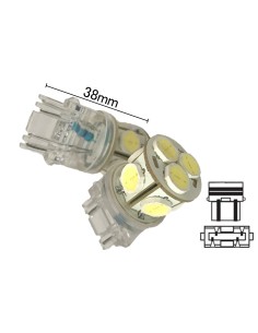 Coppia 2 Lampade Led T25 P27/7W 3157 Con 8 Smd 9080 Bianco Freddo 6000K 12V 4W 2