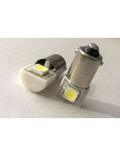 Coppia 2 Lampadine Led BA9S T4W Piedi Dritti Con 1 Smd 5050 Laterale Bianco Freddo 6000K 12V 0,2W 2