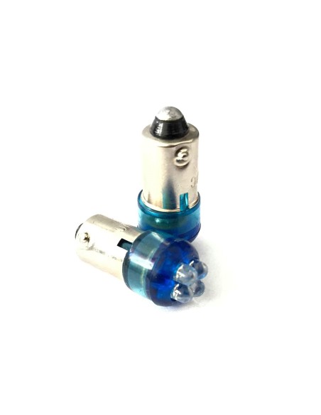 Coppia 2 Lampadine Led BA9S T4W Piedi Dritti Con 4 Led F3 Colore Blu Blue 12V 0,2W