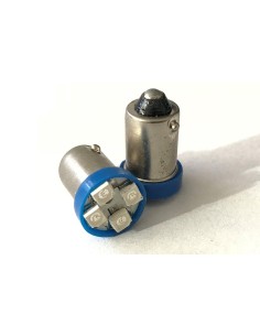 Coppia 2 Lampadine Led BA9S T4W Piedi Dritti Con 4 Smd 3528 Colore Blu Blue 12V 0,2W