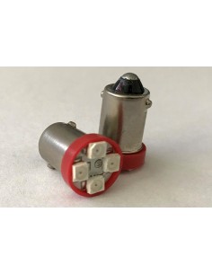 Coppia 2 Lampadine Led BA9S T4W Piedi Dritti Con 4 Smd 3528 Colore Rosso 12V 0,2W