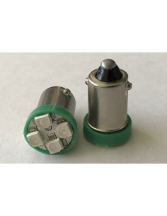 Coppia 2 Lampadine Led BA9S T4W Piedi Dritti Con 4 Smd 3528 Colore Verde 12V 0,2W
