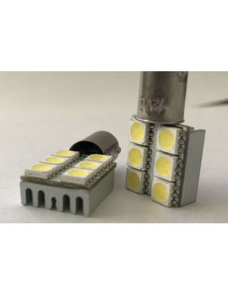 Coppia 2 Lampadine Led BA9S T4W Piedi Dritti Con 6 Smd 5050 Laterale Bianco Freddo 12V 1W