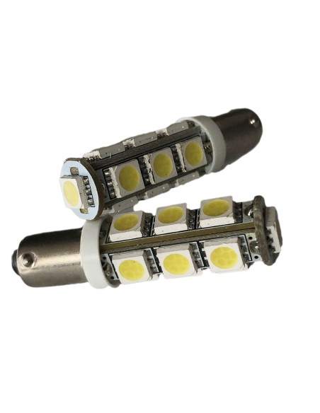 Coppia 2 Lampadine Led BAY9S H6W Piedi Storti Con 13 Smd 5050 Bianco Freddo 6000K 12V 1W