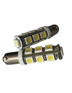 Coppia 2 Lampadine Led BAY9S H6W Piedi Storti Con 13 Smd 5050 Bianco Freddo 6000K 12V 1W 2