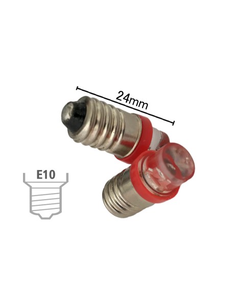 Coppia 2 Lampadine Led E10 Vite Miniatura Con 1 Led Colore Rosso 6V 12V 0,2W