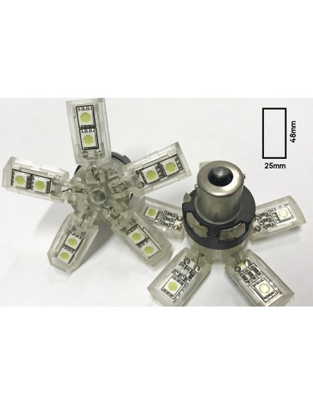 Coppia 2 Lampade Led BA15S 1156 P21W Con 15 Smd 5050 Colore Rosso 12V 2W Forma Ombrello