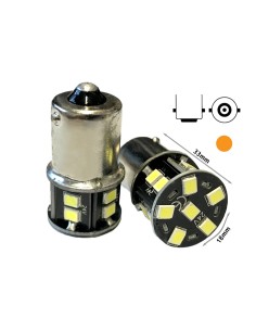 24V Lampada Led BA15S G18 R5W Colore Arancione 16 Smd 2835 Piedi Dritti Luce Frecce No Polarita 360 Gradi Durata Garantita