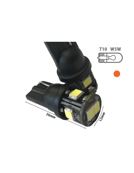 24V Lampada Led T10 W5W Colore Arancione Con 6 Smd 2835 360 Gradi No Polarita Per Frecce Durata Garantita