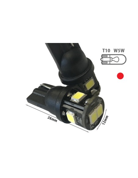 24V Lampada Led T10 W5W Colore Rosso Con 6 Smd 2835 360 Gradi No Polarita Durata Garantita