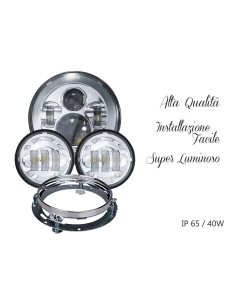 Faro Led 7 Pollici 40W Headlight Proiettore + 2 Luci Led 4,5 Pollici 30W Fendinebbia Compreso Staffa di Fissaggio Per Moto Harle