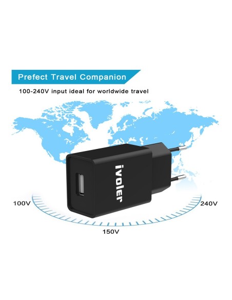 Caricatore USB Veloce Fast Charger Caricabatteria Alimentatore 5V 2,4A Colore Nero