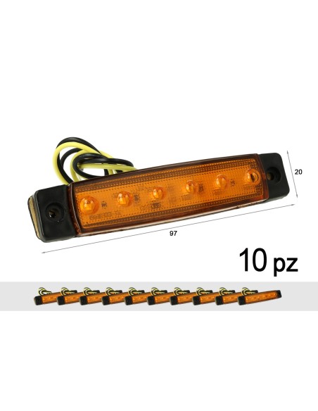 10 Pezzi Fanali Laterali Led 24V 12V Colore Arancione Per Luce Ingombro Cortesia Targa Cupola Cappa Camion Rimorchio Caravan Fur