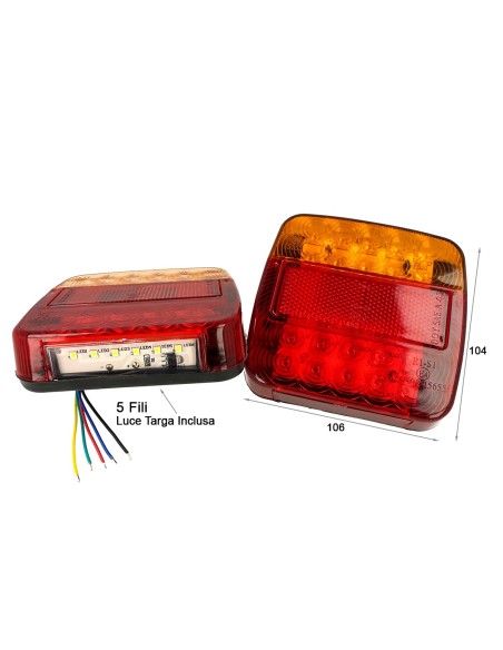 Kit Fanali Led Posteriori 24V 12V Con Luci Posizioni Stop Frecce Targa 4 In 1 Per Camion Rimorchio Caravan