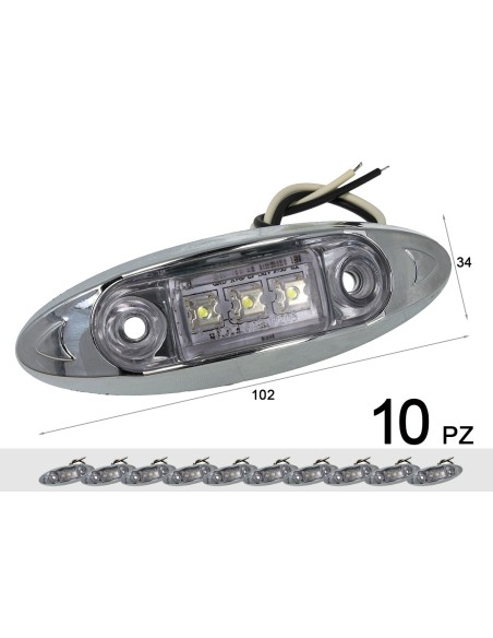 10 Pezzi Fanali Laterali Led 24V 12V Bianco Freddo Per Luci Ingombro Cortesia Targa Cupola Cappa Camper Trattore Autocarro Barca