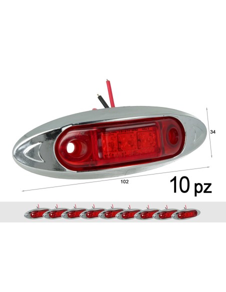 10 Pezzi Fanali Laterali Led 24V 12V Colore Rosso Per Luci Ingombro Cortesia Targa Cupola Cappa Camper Trattore Autocarro Barca