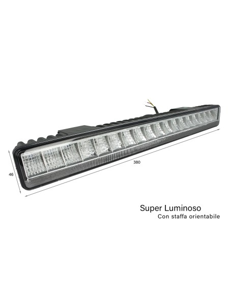 Barra Fanale Led Driving Light Slim Con Luci Diurne 54W 380mm 9V-32V IP67 Per Fuoristrada Jeep SUV Camper