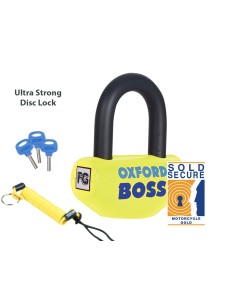 Lucchetto Oxford Boss Da Disco Giallo Serratura Rinforzata a Doppio Blocco Gancio Diametro 12,7mm Antifurto Bloccadisco