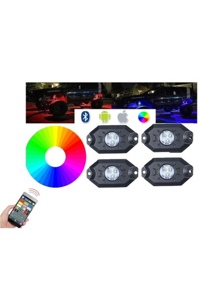 Kit Mini RGB Rock Light Bluetooth APP Sensore Musica Con 4 Luci Led 12V 24V IP68 Sottoscocca Per Jeep Off Road SUV Barca