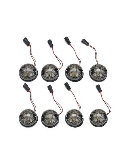 Kit 8 Fanali Led Anteriore Posteriori Laterali Lente Nero Fume Per Land Rover Defender 1983-2016 Compreso Relay CF14