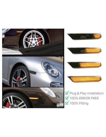 Kit Freccia Laterale a Led Side Marker Dinamica Lente Fume Porsche 911 Boxster 996 Resistenza Inclusa