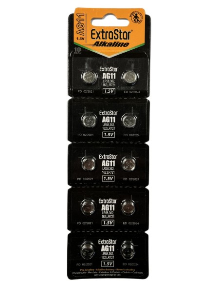Pila Batteria A Bottone LR721 LR58 162 1,5V Extrastar AG11 Confezione Da 10 Pile