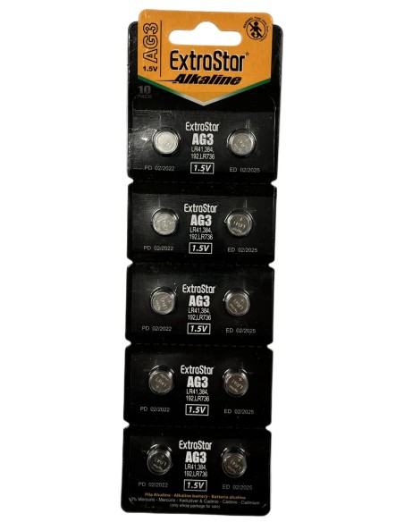 Pila Batteria A Bottone LR736 LR41 192 1,5V Extrastar AG3 Confezione Da 10 Pile