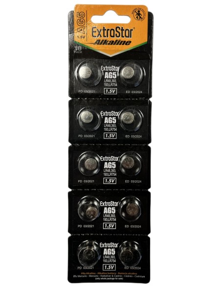 Pila Batteria A Bottone LR754 LR48 193 1,5V Extrastar AG5 Confezione Da 10 Pile