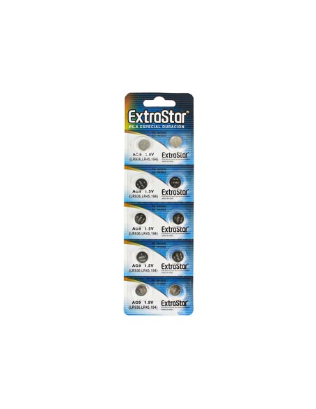 Pila Batteria A Bottone LR936 LR45 194 1,5V Extrastar AG9 Confezione Da 10 Pile