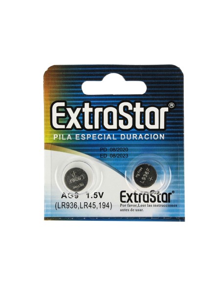 Pila Batteria A Bottone LR936 LR45 194 1,5V Extrastar AG9 Confezione Da 10 Pile